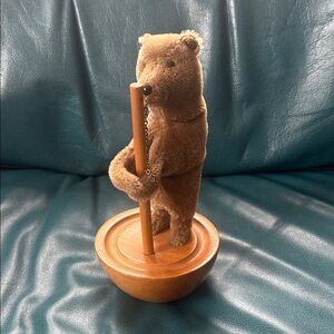Adorable Steiff Brown Bear Decor on Wooden Base